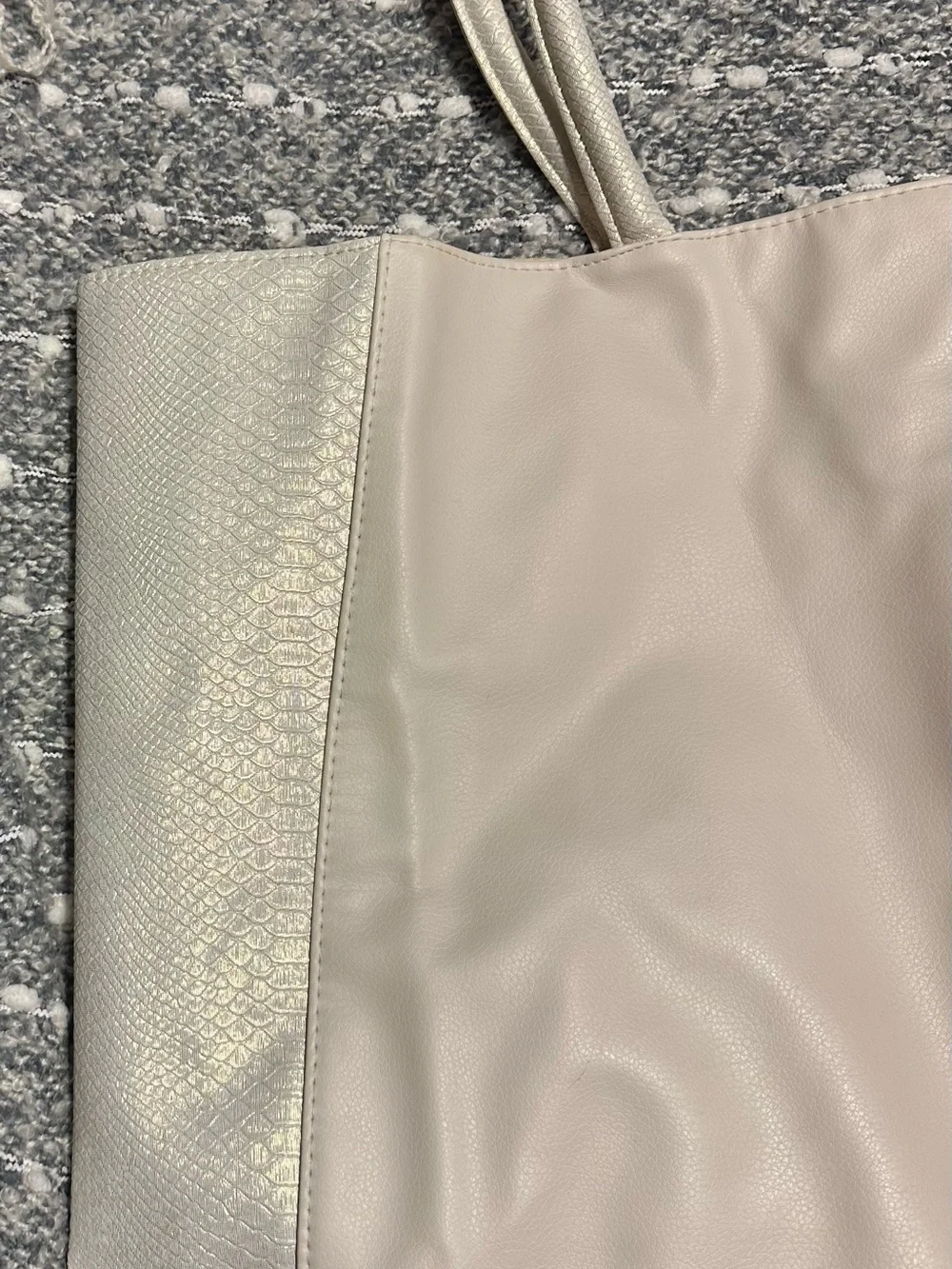 Jimmy Choo Cream Leather Tote with Textured Side Panels